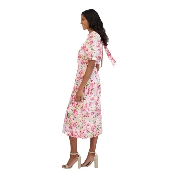 Julia Jordan Floral Tie Back Neck Midi Dress in Lavender Multi Size 6 NWT - Picture 4 of 7